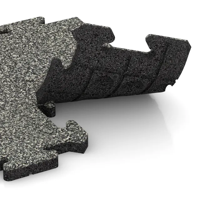 Großaufnahme vom Verbindungssystem von WARCO-Boden 4859 - Okrajová dlaždice im Farbdesign Šedý granit. Abmessungen 500 x 235 x 30 mm.