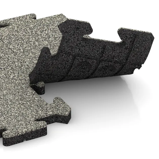 Großaufnahme vom Verbindungssystem von WARCO-Boden 4881 - Okrajová dlaždice HD im Farbdesign Světlý granit. Abmessungen 500 x 235 x 30 mm.
