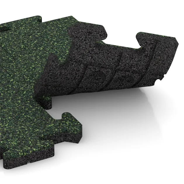 Großaufnahme vom Verbindungssystem von WARCO-Boden 4889 - Okrajová dlaždice HD im Farbdesign Anglický trávník. Abmessungen 500 x 235 x 30 mm.