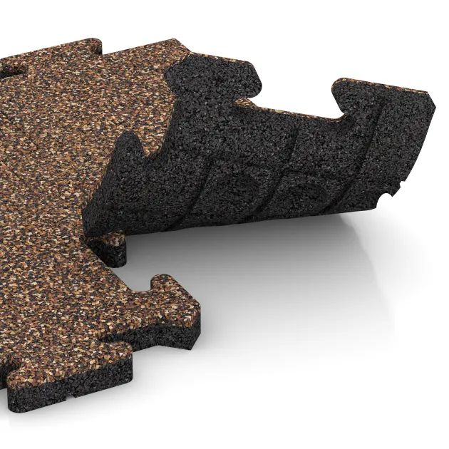 Großaufnahme vom Verbindungssystem von WARCO-Boden 4890 - Okrajová dlaždice HD im Farbdesign Kůra a Basto. Abmessungen 500 x 235 x 30 mm.