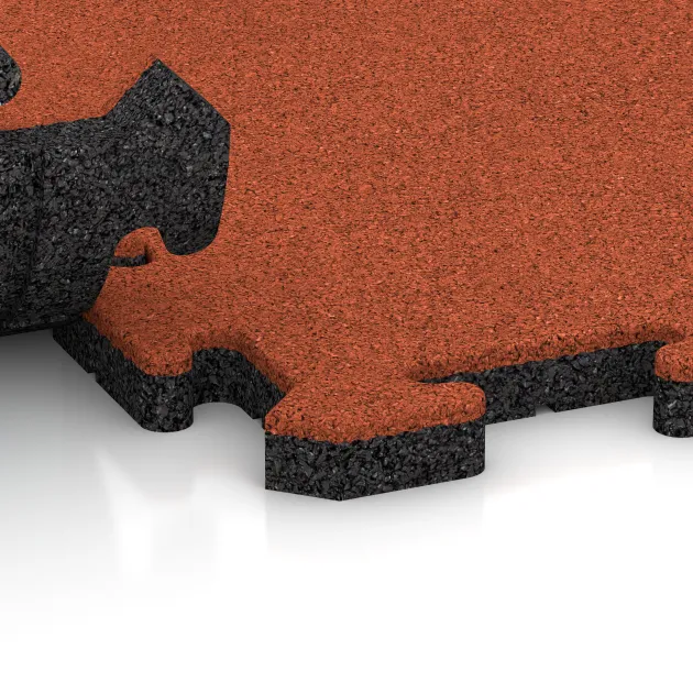 Großaufnahme vom Verbindungssystem von WARCO-Boden 5315 - Okrajová dlaždice im Farbdesign Světle červenooranžová. Abmessungen 500 x 235 x 30 mm.