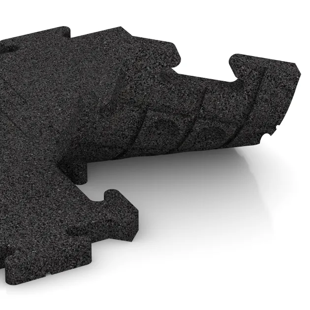 Großaufnahme vom Verbindungssystem von WARCO-Boden 4925 - Okrajová dlaždice im Farbdesign Antracit. Abmessungen 500 x 235 x 30 mm.