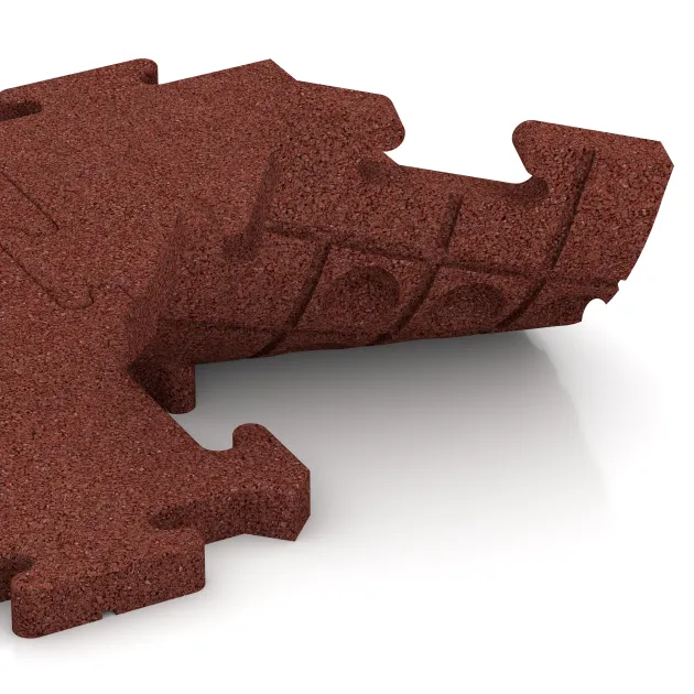 Großaufnahme vom Verbindungssystem von WARCO-Boden 4913 - Okrajová dlaždice HD im Farbdesign Cihlově červená. Abmessungen 500 x 235 x 30 mm.