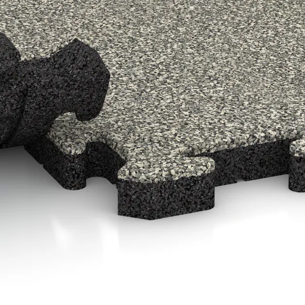 Großaufnahme vom Verbindungssystem von WARCO-Boden 4970 - Okrajová dlaždice HD im Farbdesign Světlý granit. Abmessungen 500 x 235 x 40 mm.