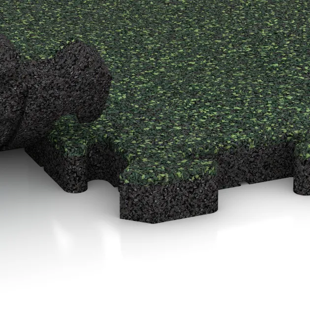 Großaufnahme vom Verbindungssystem von WARCO-Boden 4973 - Okrajová dlaždice HD im Farbdesign Anglický trávník. Abmessungen 500 x 235 x 40 mm.