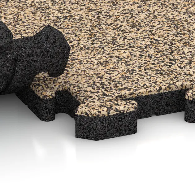 Großaufnahme vom Verbindungssystem von WARCO-Boden 5122 - Okrajová dlaždice HD im Farbdesign Travertin. Abmessungen 1000 x 485 x 40 mm.