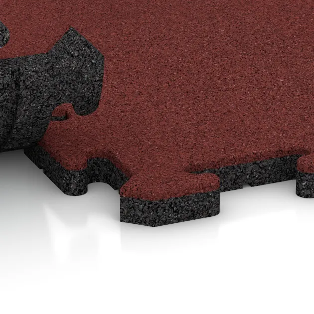 Großaufnahme vom Verbindungssystem von WARCO-Boden 4846 - Rohová dlaždice im Farbdesign Korálově červená. Abmessungen 235 x 235 x 30 mm.
