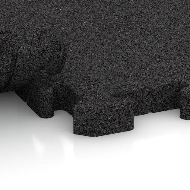 Großaufnahme vom Verbindungssystem von WARCO-Boden 4999 - Rohová dlaždice HD im Farbdesign Antracit. Abmessungen 235 x 235 x 40 mm.