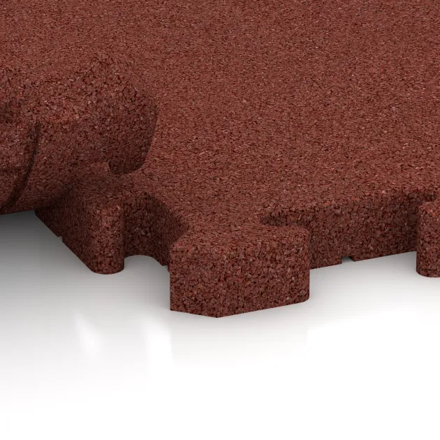 Großaufnahme vom Verbindungssystem von WARCO-Boden 5218 - Rohová dlaždice im Farbdesign Cihlově červená. Abmessungen 235 x 235 x 40 mm.
