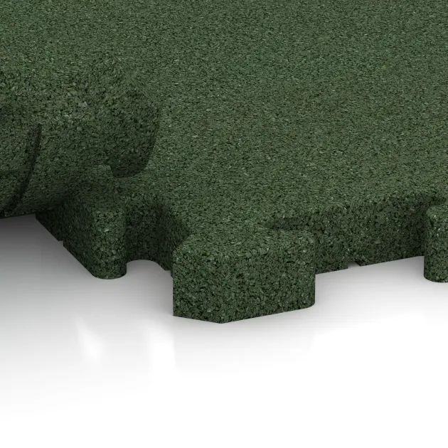 Großaufnahme vom Verbindungssystem von WARCO-Boden 5156 - Rohová dlaždice im Farbdesign Trávově zelená. Abmessungen 485 x 485 x 40 mm.