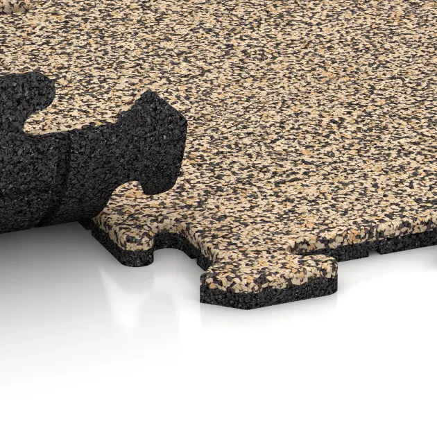 Großaufnahme vom Verbindungssystem von WARCO-Boden 5679 - Vnitřní podlahová dlaždice puzzle im Farbdesign Travertin. Abmessungen 500 x 500 x 18 mm.