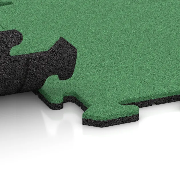 Großaufnahme vom Verbindungssystem von WARCO-Boden 6198 - Dlažba na balkon im Farbdesign Jarní zelená. Abmessungen 500 x 500 x 18 mm.