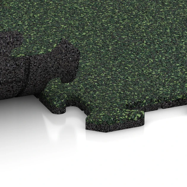 Großaufnahme vom Verbindungssystem von WARCO-Boden 0303 - Dlaždice k bazénu im Farbdesign Anglický trávník. Abmessungen 1000 x 1000 x 18 mm.