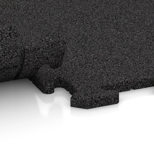 Großaufnahme vom Verbindungssystem von WARCO-Boden 0370 - Fitness podložka 18 mm im Farbdesign Antracit. Abmessungen 1000 x 1000 x 18 mm.