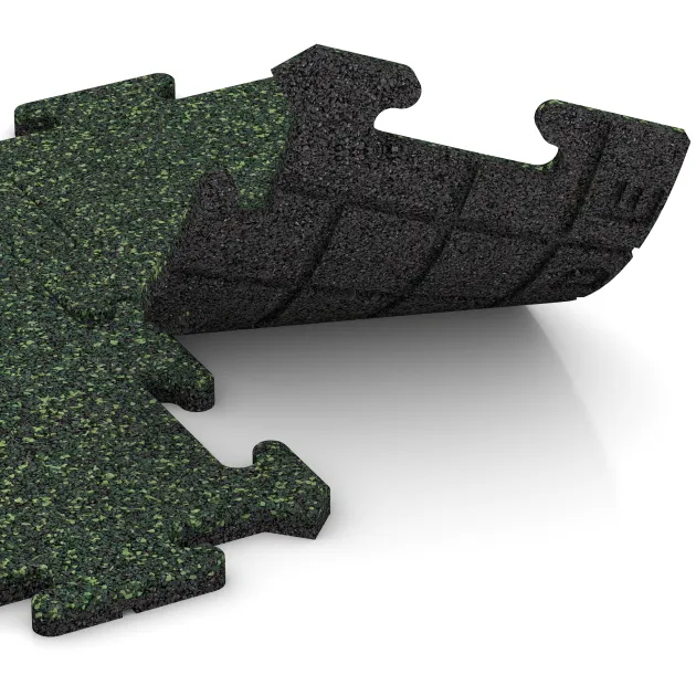 Großaufnahme vom Verbindungssystem von WARCO-Boden 4699 - Okrajová dlaždice im Farbdesign Anglický trávník. Abmessungen 500 x 235 x 18 mm.