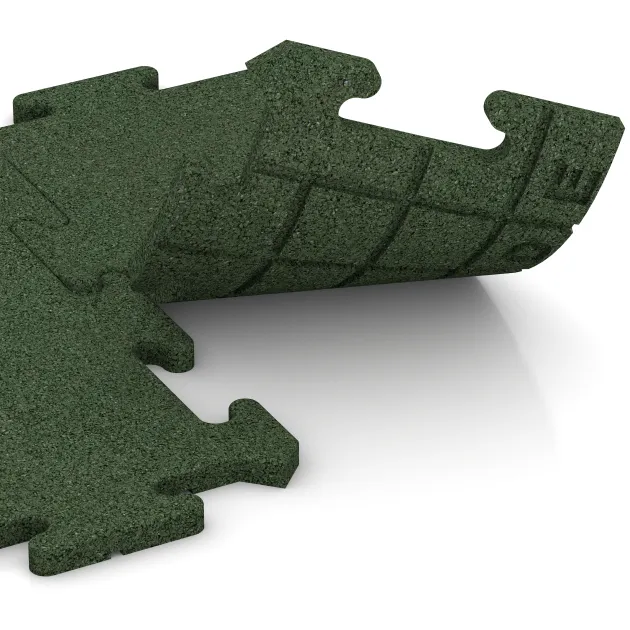 Großaufnahme vom Verbindungssystem von WARCO-Boden 4809 - Okrajová dlaždice im Farbdesign Trávově zelená. Abmessungen 500 x 235 x 18 mm.