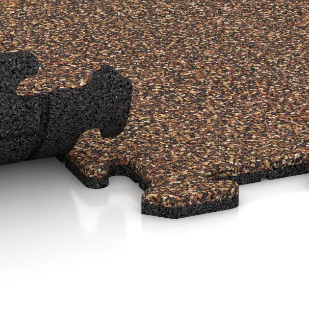 Großaufnahme vom Verbindungssystem von WARCO-Boden 4756 - Okrajová dlaždice im Farbdesign Kůra a Basto. Abmessungen 1000 x 485 x 18 mm.