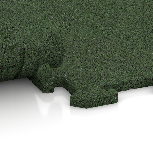 Großaufnahme vom Verbindungssystem von WARCO-Boden 4838 - Okrajová dlaždice HD im Farbdesign Trávově zelená. Abmessungen 1000 x 485 x 18 mm.