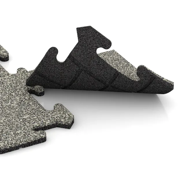 Großaufnahme vom Verbindungssystem von WARCO-Boden 4710 - Rohová dlaždice im Farbdesign Světlý granit. Abmessungen 235 x 235 x 18 mm.