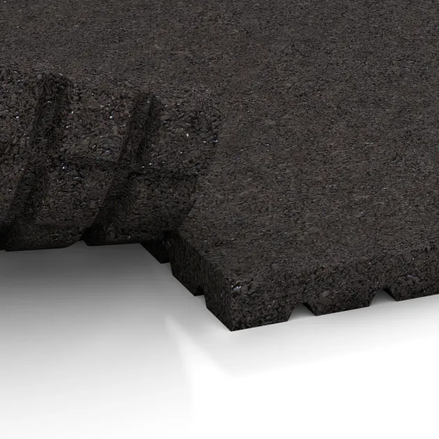 Großaufnahme vom Verbindungssystem von WARCO-Boden 3640 - Stájová rohož HD im Farbdesign Antracit. Abmessungen 1000 x 1000 x 40 mm.