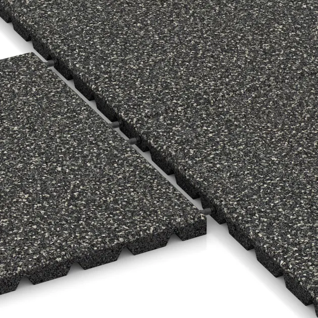 Großaufnahme vom Verbindungssystem von WARCO-Boden 5477 - Terasová dlaždice 3 cm im Farbdesign Tmavě šedý granit. Abmessungen 500 x 500 x 30 mm.