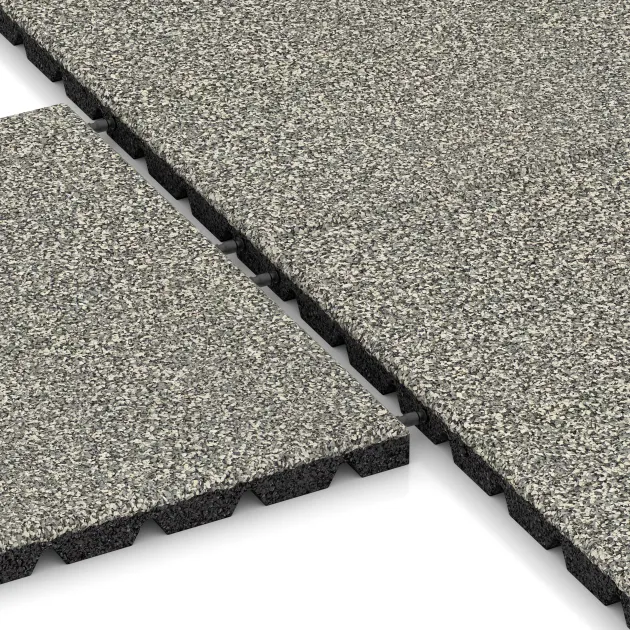Großaufnahme vom Verbindungssystem von WARCO-Boden 5479 - Terasová dlaždice 3 cm im Farbdesign Světlý granit. Abmessungen 500 x 500 x 30 mm.