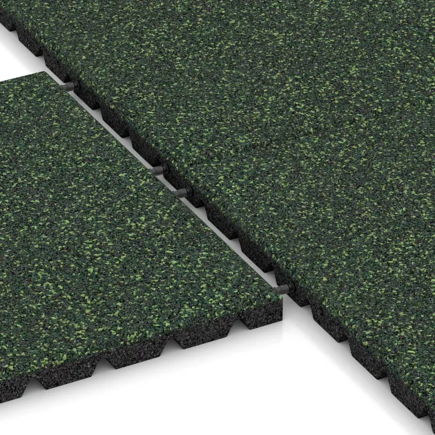 Großaufnahme vom Verbindungssystem von WARCO-Boden 5480 - Terasová dlaždice 3 cm im Farbdesign Anglický trávník. Abmessungen 500 x 500 x 30 mm.