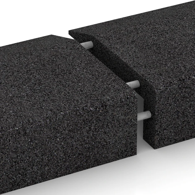 Großaufnahme vom Verbindungssystem von WARCO-Boden 2607 - Kryt obrubníku z pryže im Farbdesign Antracit. Abmessungen 100 × 40 cm | 5/15 cm.