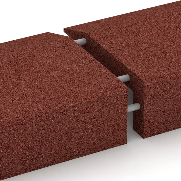 Großaufnahme vom Verbindungssystem von WARCO-Boden 2606 - Kryt obrubníku z pryže im Farbdesign Cihlově červená. Abmessungen 100 × 40 cm | 5/15 cm.