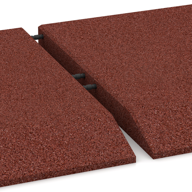 Großaufnahme vom Verbindungssystem von WARCO-Boden 0432 - Edge tile (one chamfered side) im Farbdesign Cihlově červená. Abmessungen 500 x 500 x 45 mm.