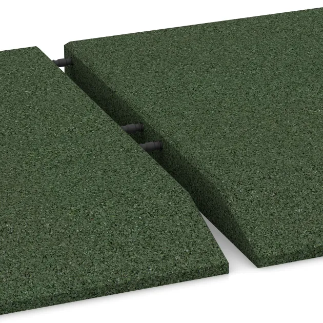 Großaufnahme vom Verbindungssystem von WARCO-Boden 0434 - Edge tile (one chamfered side) im Farbdesign Trávově zelená. Abmessungen 500 x 500 x 45 mm.