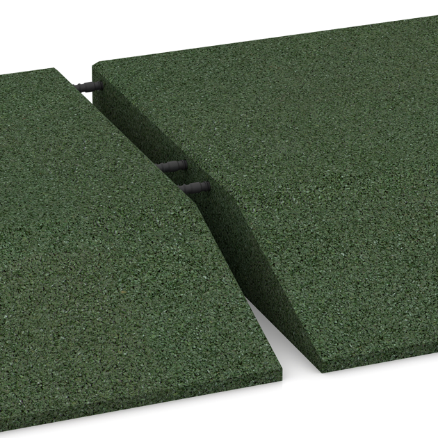 Großaufnahme vom Verbindungssystem von WARCO-Boden 0453 - Edge tile (one chamfered side) im Farbdesign Trávově zelená. Abmessungen 500 x 500 x 80 mm.
