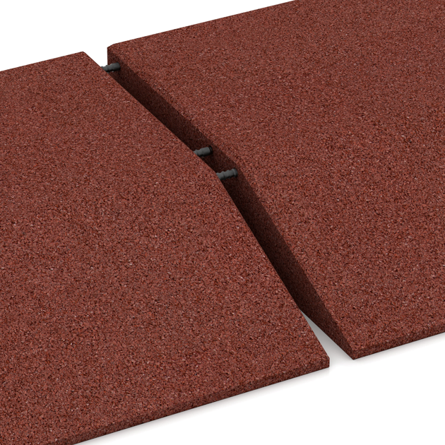 Großaufnahme vom Verbindungssystem von WARCO-Boden 0456 - Edge tile (one chamfered side) im Farbdesign Cihlově červená. Abmessungen 500 x 500 x 100 mm.