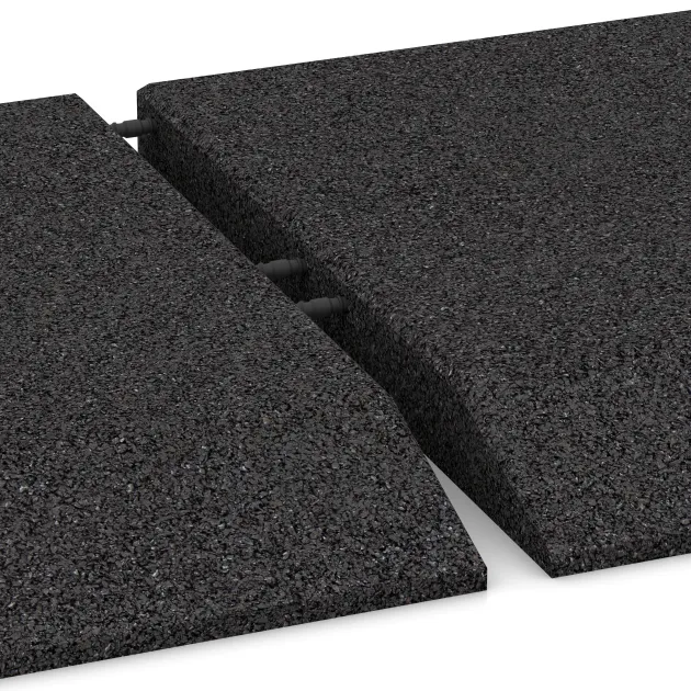 Großaufnahme vom Verbindungssystem von WARCO-Boden 0485 - Corner tile (two chamfered sides) im Farbdesign Antracit. Abmessungen 500 x 500 x 50 mm.