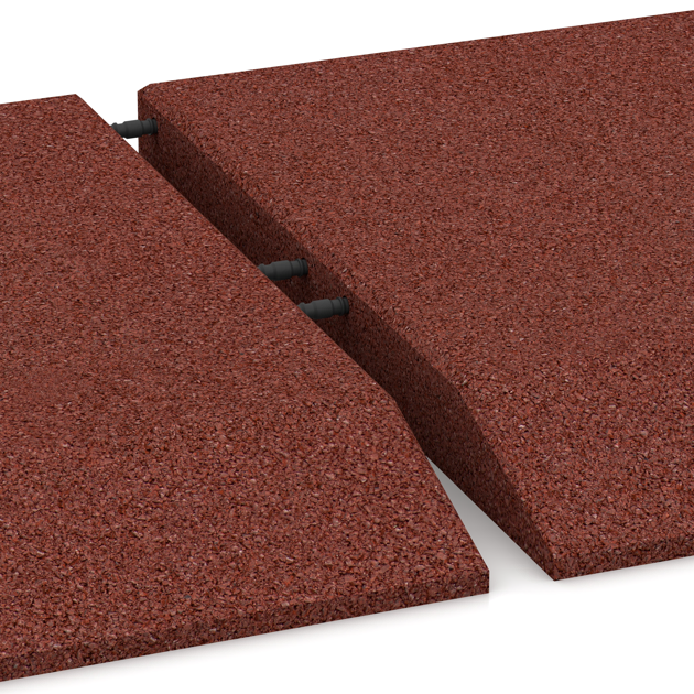 Großaufnahme vom Verbindungssystem von WARCO-Boden 0480 - Corner tile (two chamfered sides) im Farbdesign Cihlově červená. Abmessungen 500 x 500 x 50 mm.