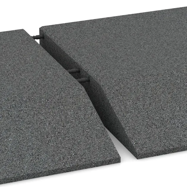 Großaufnahme vom Verbindungssystem von WARCO-Boden 0496 - Corner tile (two chamfered sides) im Farbdesign Šedá břidlice. Abmessungen 500 x 500 x 80 mm.