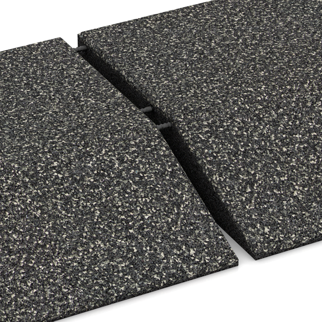 Großaufnahme vom Verbindungssystem von WARCO-Boden 3833 - Corner tile (two chamfered sides) im Farbdesign Tmavě šedý granit. Abmessungen 500 x 500 x 100 mm.