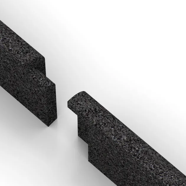 Großaufnahme vom Verbindungssystem von WARCO-Boden 2263 - Soklová lišta im Farbdesign Antracit. Abmessungen 750 x 80 x 20 mm.