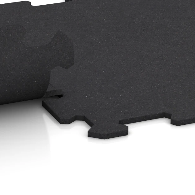 Großaufnahme vom Verbindungssystem von WARCO-Boden 0927 - Sportovní podlaha Kompakt im Farbdesign Matná antracitová. Abmessungen 485 x 485 x 8 mm | 0,235 m².