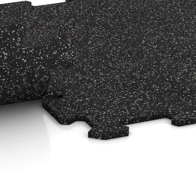 Großaufnahme vom Verbindungssystem von WARCO-Boden 0920 - Sportovní podlaha Kompakt im Farbdesign Lehce šedě posypaná. Abmessungen 485 x 485 x 8 mm | 0,235 m².