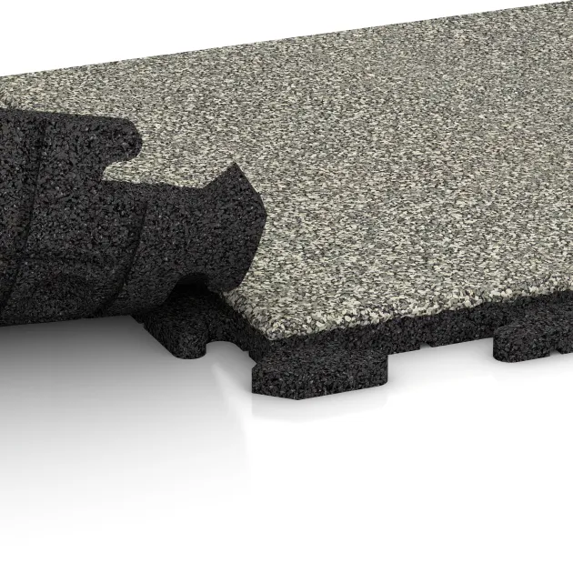 Großaufnahme vom Verbindungssystem von WARCO-Boden 1157 - Terasa dlaždice Classic im Farbdesign Světlý granit. Abmessungen 500 x 500 x 30 mm.