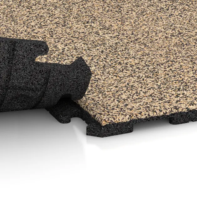 Großaufnahme vom Verbindungssystem von WARCO-Boden 5767 - Eventová podlaha im Farbdesign Travertin. Abmessungen 1000 x 1000 x 30 mm.