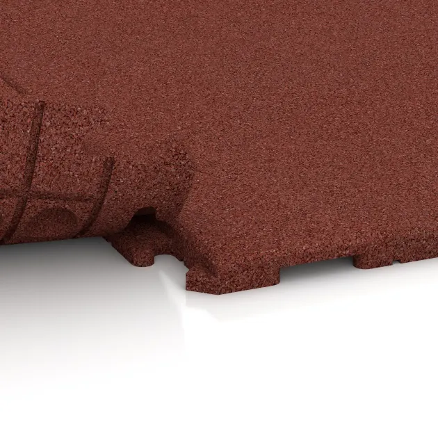 Großaufnahme vom Verbindungssystem von WARCO-Boden 5751 - Eventová podlaha im Farbdesign Cihlově červená. Abmessungen 1000 x 1000 x 30 mm.