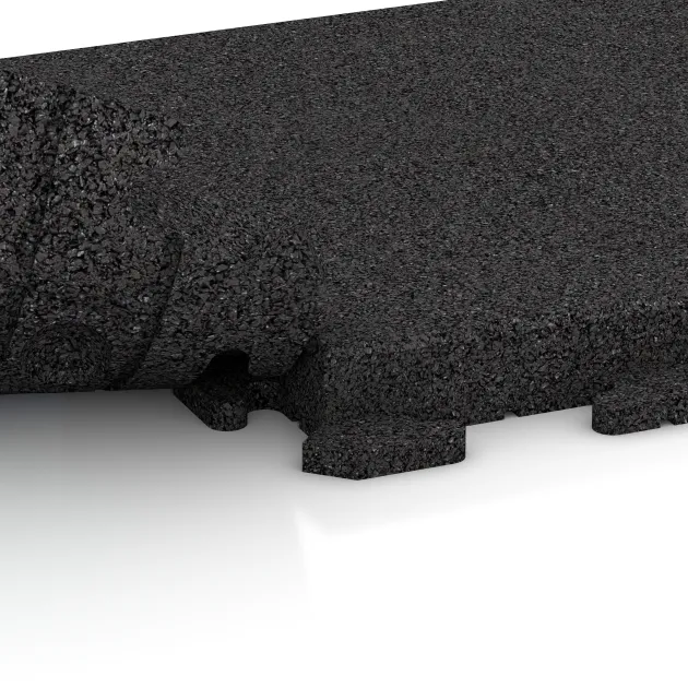 Großaufnahme vom Verbindungssystem von WARCO-Boden 1477 - Terasa dlaždice Classic im Farbdesign Antracit. Abmessungen 500 x 500 x 50 mm.