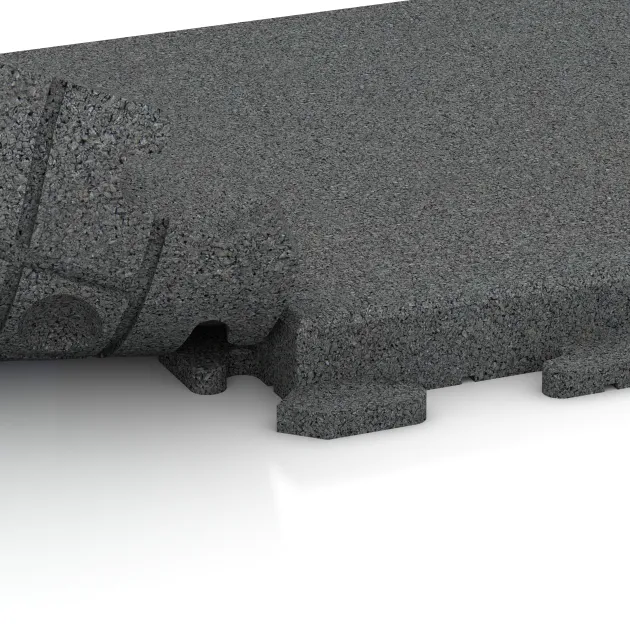 Großaufnahme vom Verbindungssystem von WARCO-Boden 1476 - Terasa dlaždice Classic im Farbdesign Šedá břidlice. Abmessungen 500 x 500 x 50 mm.
