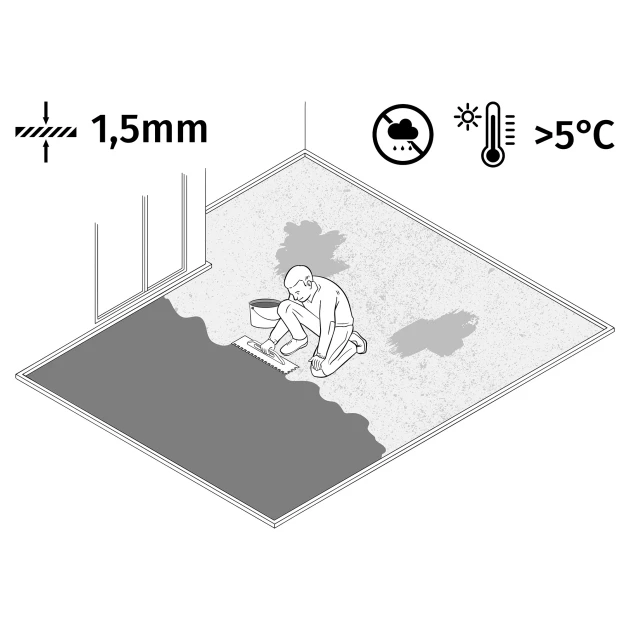 Großaufnahme vom Verbindungssystem von WARCO-Boden 0024 - ALLESDICHT – Hydroizolace im Farbdesign Černá. Abmessungen 25 kg.
