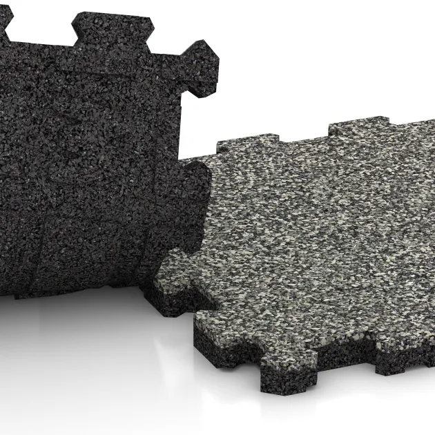 Großaufnahme vom Verbindungssystem von WARCO-Boden 5423 - Schodová dlaždice im Farbdesign Šedý granit. Abmessungen 306 x 306 x 20 mm.
