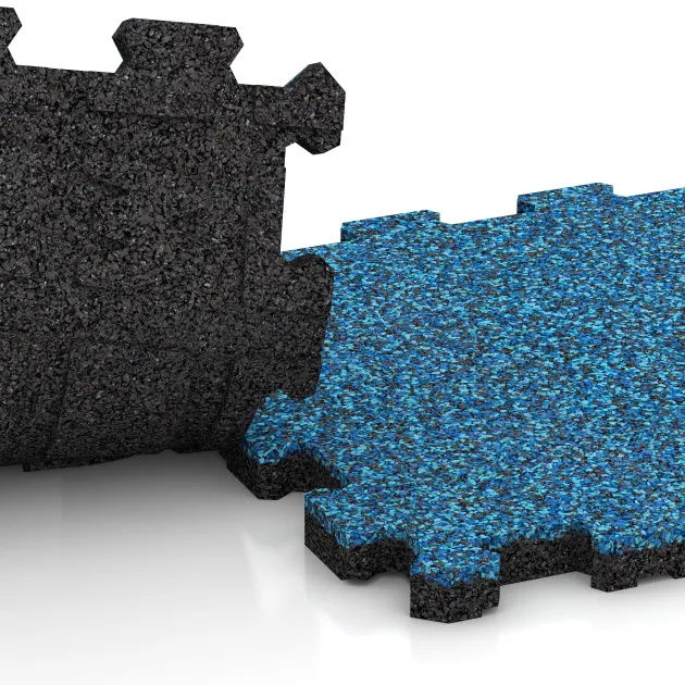 Großaufnahme vom Verbindungssystem von WARCO-Boden 5432 - Schodová dlaždice im Farbdesign Atlantik. Abmessungen 306 x 306 x 20 mm.