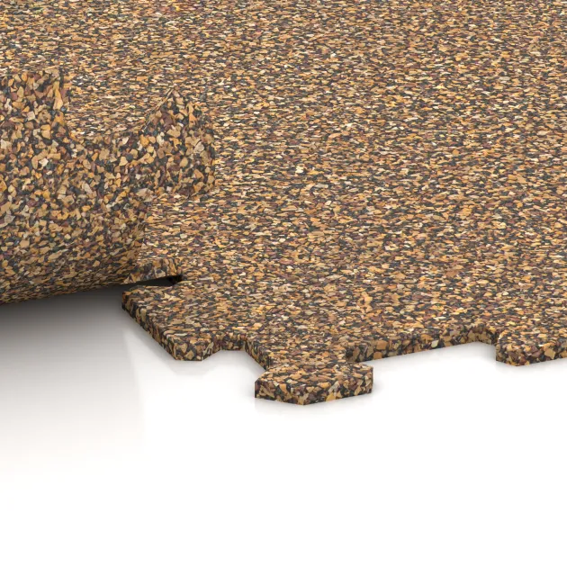 Großaufnahme vom Verbindungssystem von WARCO-Boden 1032 - Sportovní podlaha Kompakt im Farbdesign Maroko. Abmessungen 970 x 970 x 8 mm.