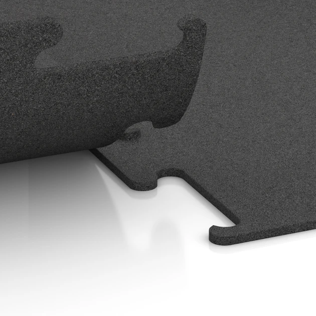 Großaufnahme vom Verbindungssystem von WARCO-Boden 3746 - Fitness Performance Elite Tréninková Podlaha im Farbdesign Antracit. Abmessungen 100 x 100 x 1 cm | 1,00 m².
